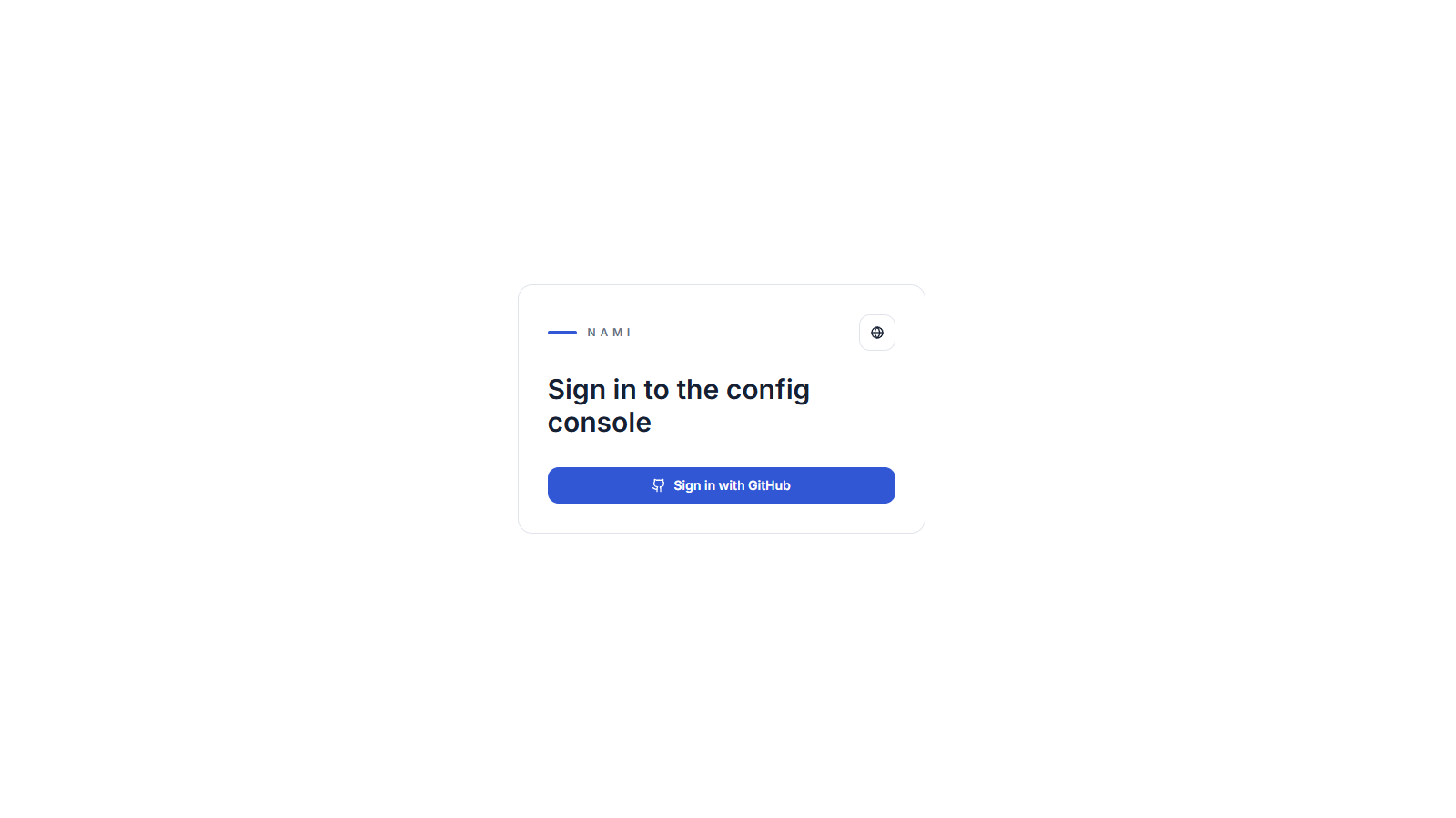 Nami configuration console sign-in screen